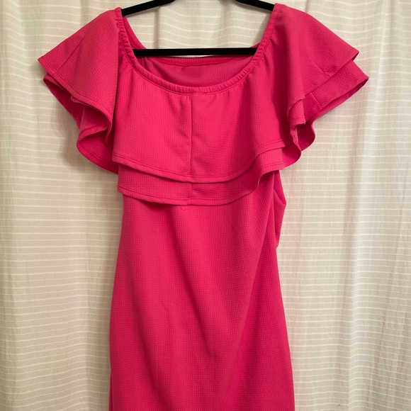 Fuchsia Off Shoulder Fitted Maternity Dress - Picture 6 of 9